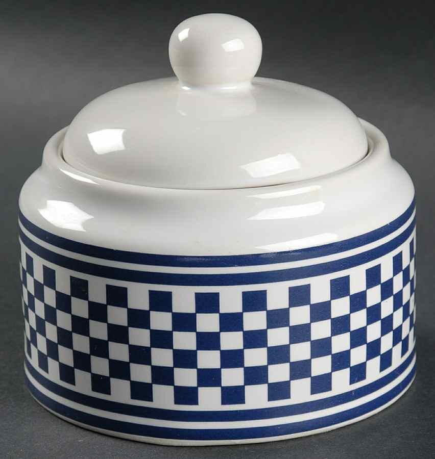 Classic Checks Blue Sugar Bowl & Lid by International-1