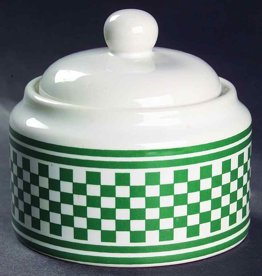 Classic Checks Green Sugar Bowl & Lid by International-1