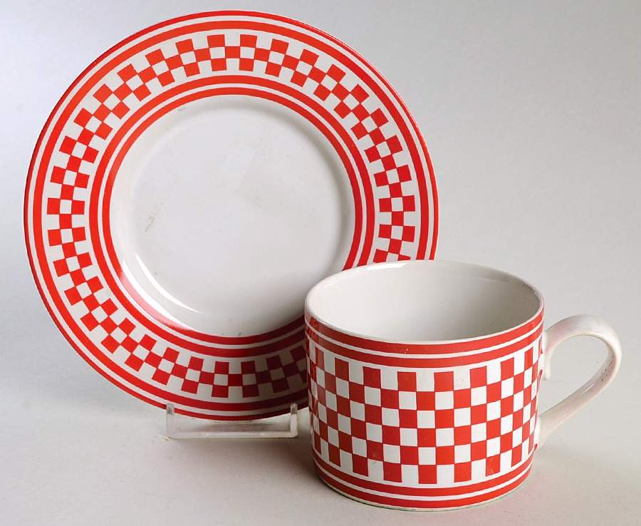 Classic Checks Red Flat Cup & Saucer Set by International-1