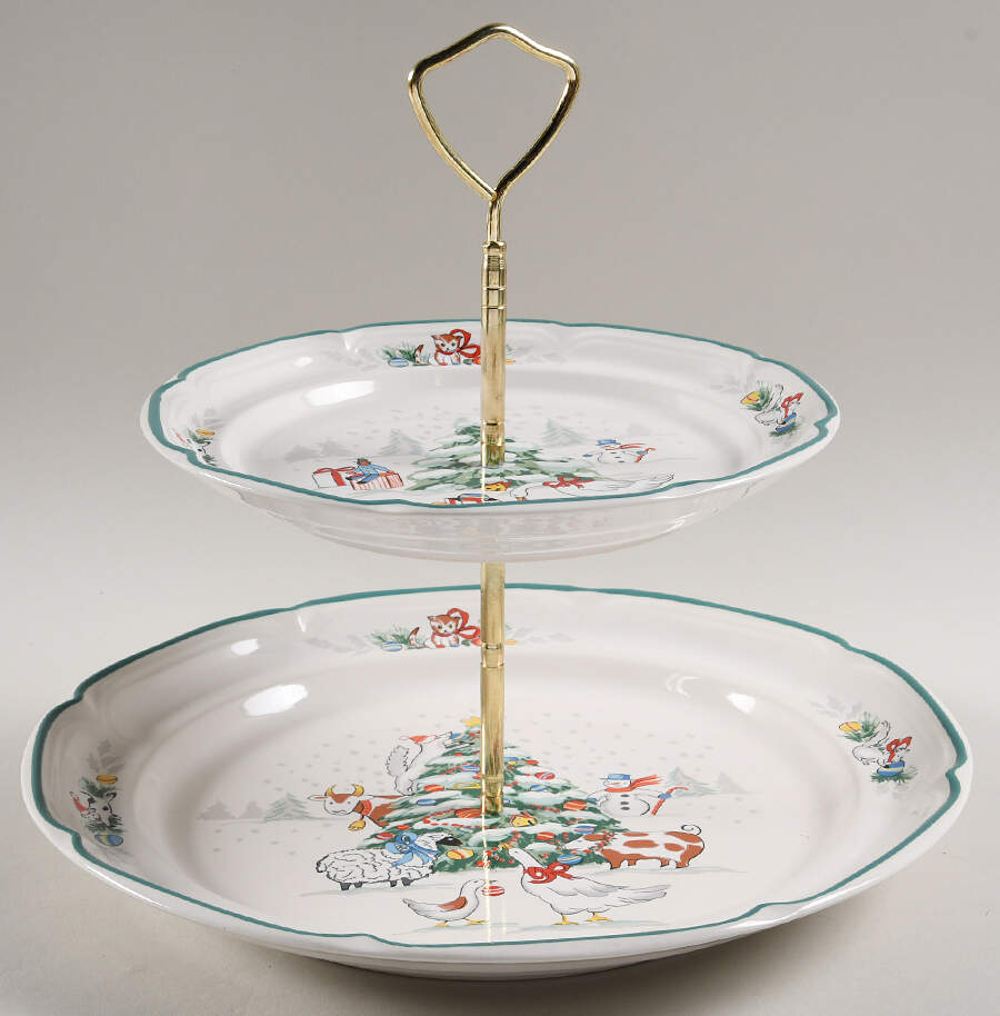 Country Christmas 2 Tiered Serving Tray (Dinner & Salad Plate) by International-1