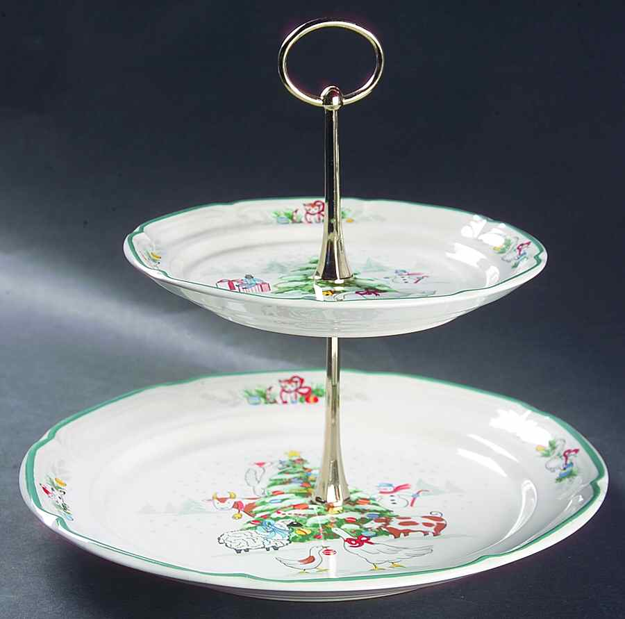 Country Christmas 2 Tiered Serving Tray (Dinner & Salad Plate) by International-1