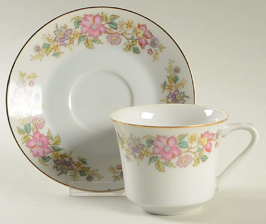Corsage (4109, Gold Trim) Flat Cup & Saucer Set by International-1