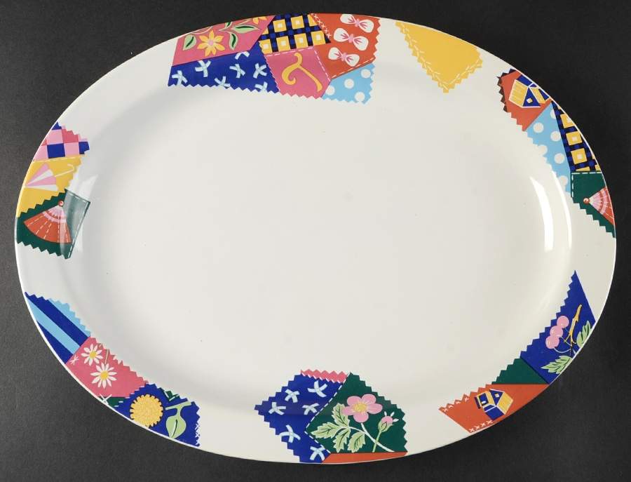 Crazy Quilt 14" Oval Serving Platter by International-1