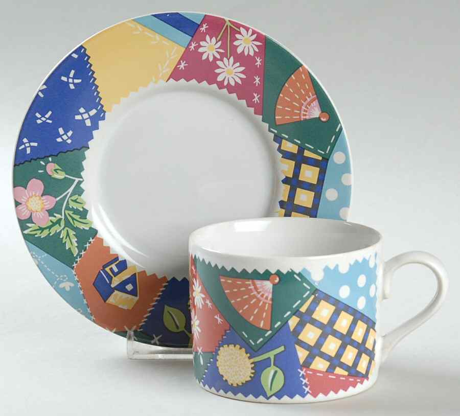 Crazy Quilt Flat Cup & Saucer Set by International-1