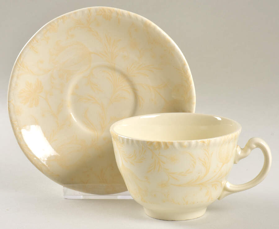 Damask Ivory Flat Cup & Saucer Set by International-1