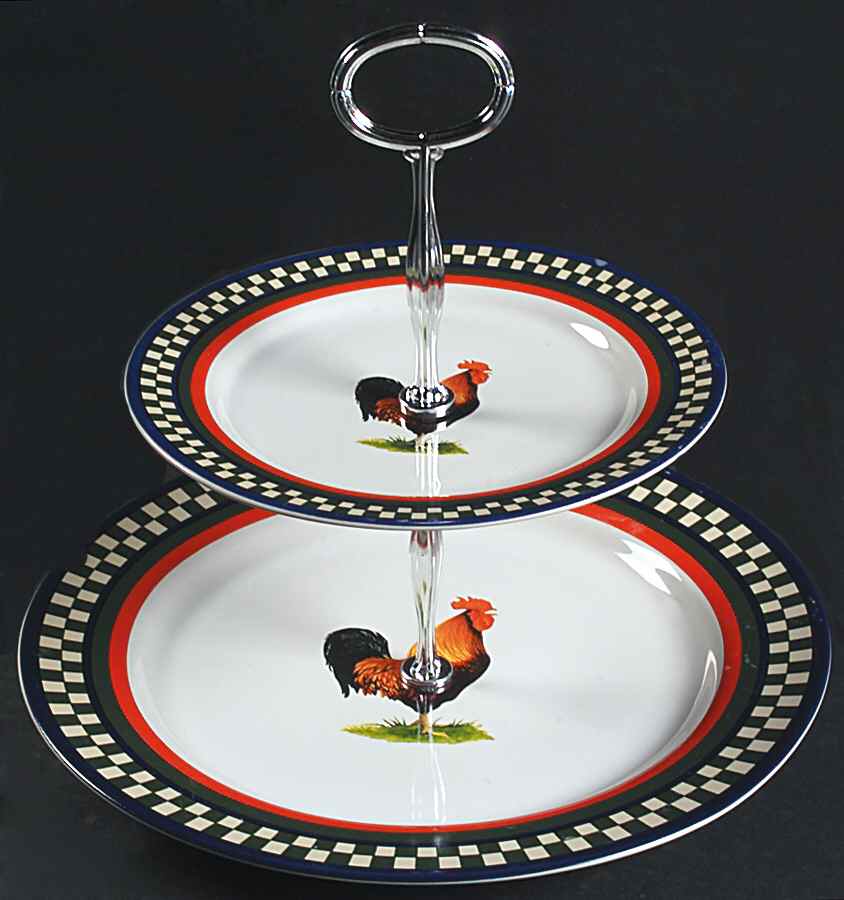 Ella's Rooster 6 5/8"-10"  2 Tiered Serving Tray (Dp, Sp) HC by International-1