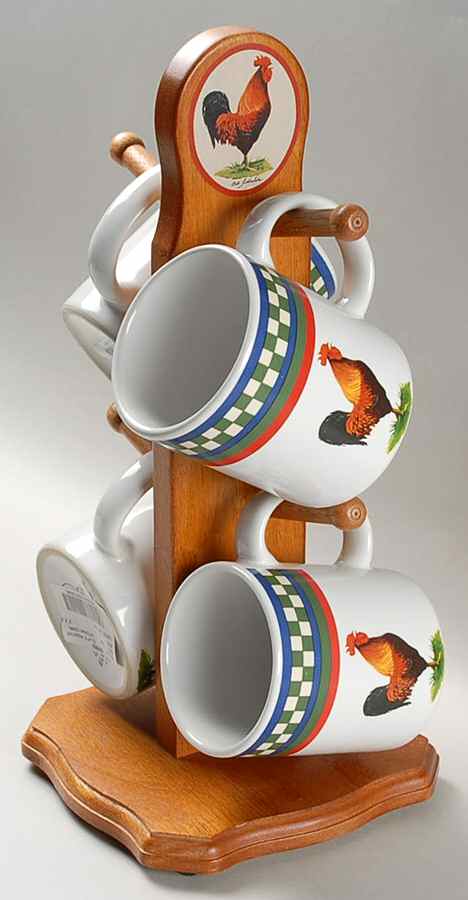 Ella's Rooster Mug Tree & 4 Mugs by International-1