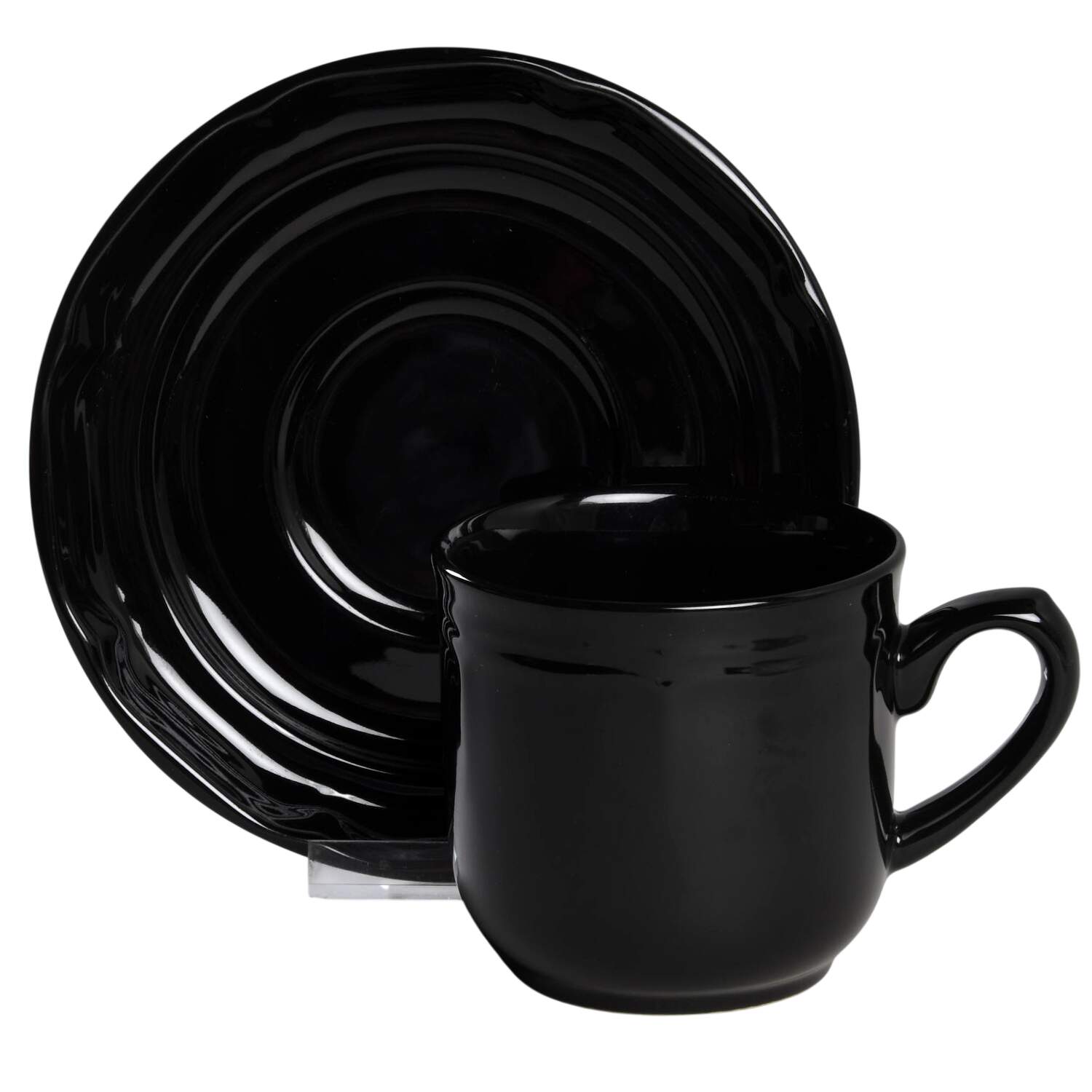 Fifth Ave Black Flat Cup & Saucer Set by International-1