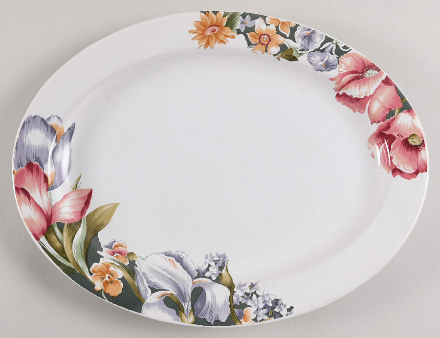 Floral Garden 14" Oval Serving Platter by International-1