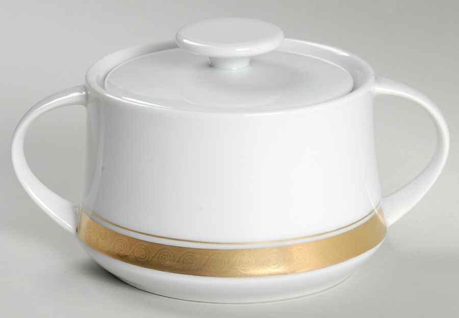 Golden Elegance White Sugar Bowl & Lid by International-1