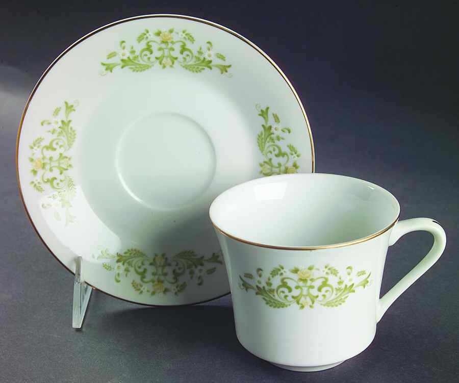 Golden Scroll Flat Cup & Saucer Set by International-1