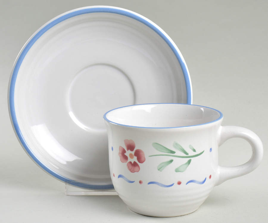 Greta (Coupe, Blue Trim) Flat Cup & Saucer Set by International-1