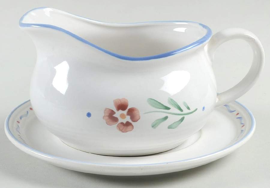 Greta (Coupe, Blue Trim) Gravy Boat & Underplate by International-1
