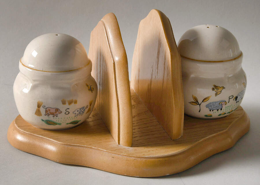 Heartland Salt & Pepper Set on Wood Napkin Holder Tray by International-1