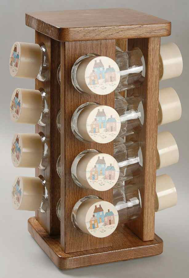 Heartland (17 Pc) Spice Jar Set with Lazy Susan Wood Rack by International-1