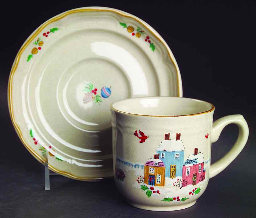 Heartland Christmas Flat Cup & Saucer Set by International-1