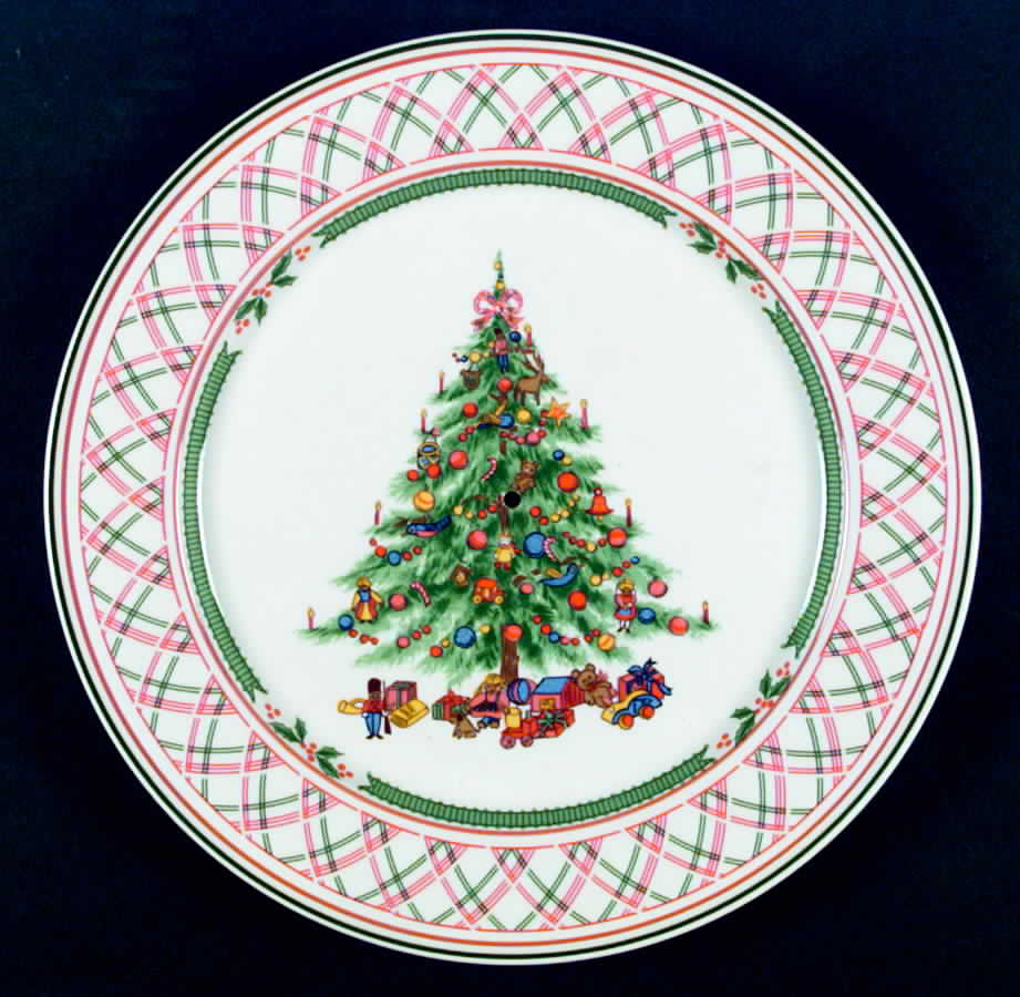 Holly Ribbon 2 Tiered Serving Tray (Dinner & Salad Plate) by International-1