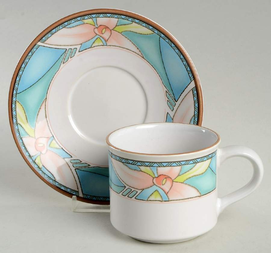 Island Orchid Flat Cup & Saucer Set by International-1
