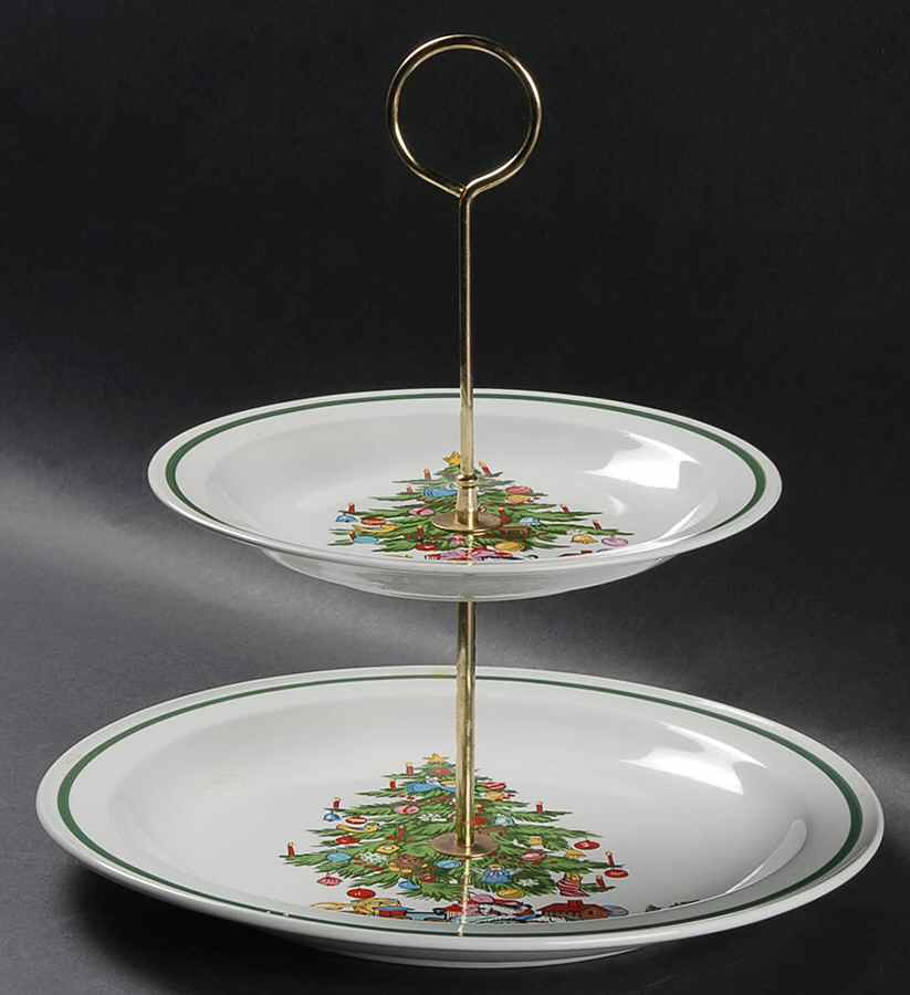Noel (Band 1-4" From Edge) 2 Tiered Serving Tray (Dinner & Salad Plate) by International-1