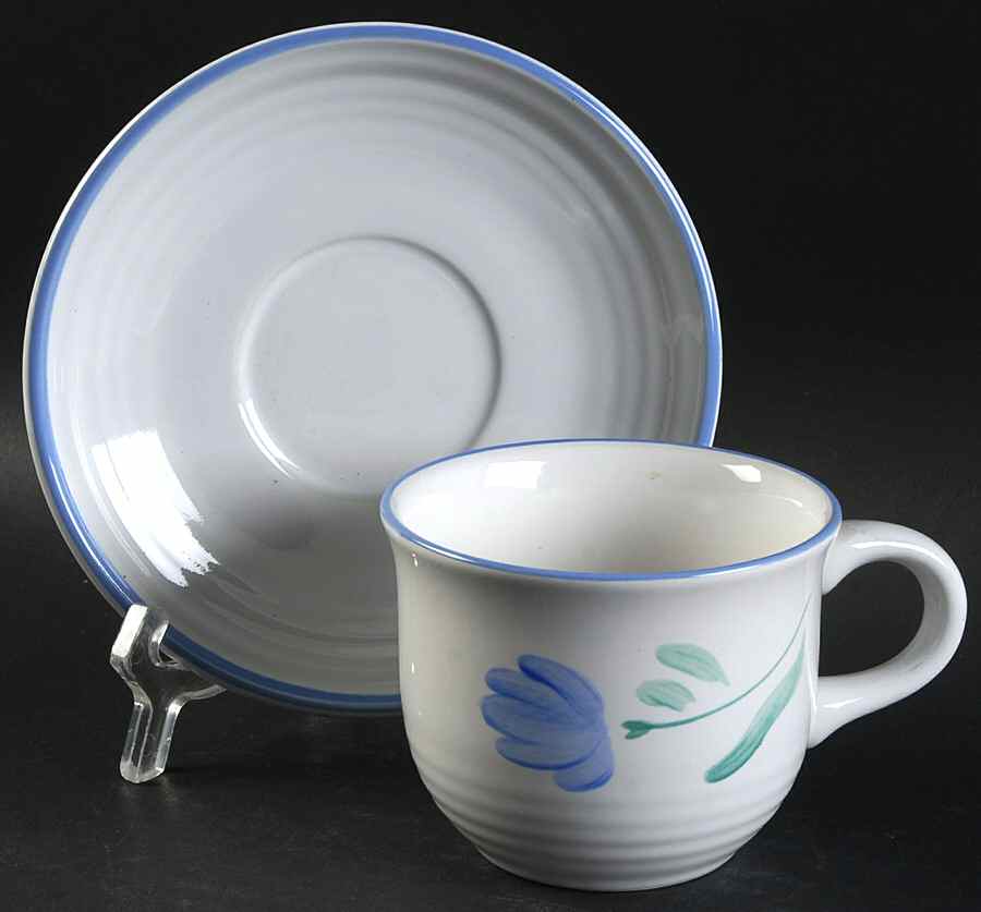 Petals Blue Flat Cup & Saucer Set by International-1
