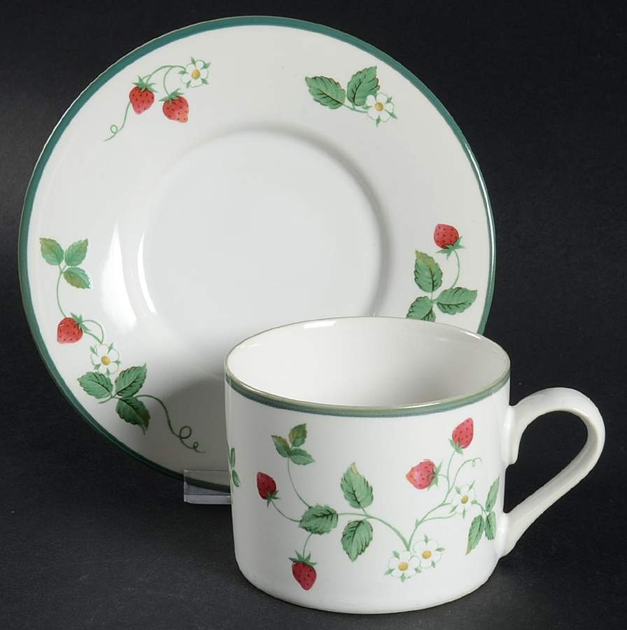 Strawberry Fair (Green Trim) Flat Cup & Saucer Set by International-1