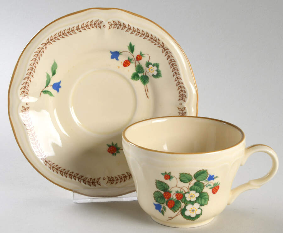 Strawberry Patch Flat Cup & Saucer Set by International-1