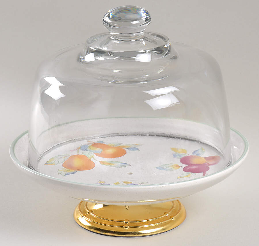 Sweet Bounty 6 1/2"-7 1/2" Footed Cheese Plate w/ Glass Dome HC by International-1