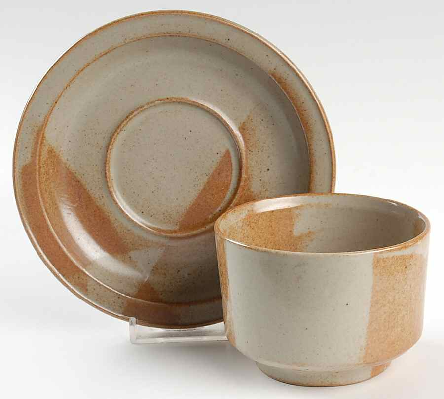 White Top Footed Bouillon Cup & Saucer by Iron Mountain-1