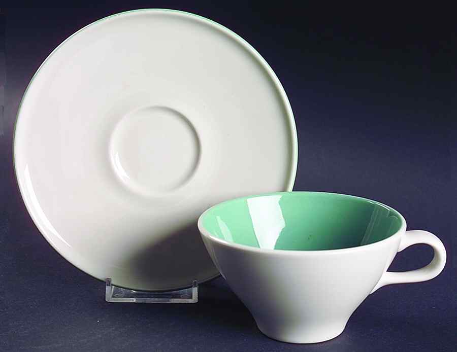 Accent Green (Grey Green) Flat Cup & Saucer Set by Iroquois-1