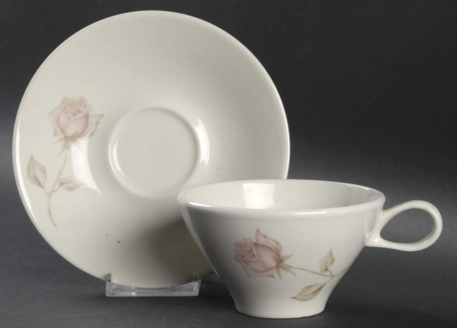 Beige Rose (Coupe) Flat Cup & Saucer Set by Iroquois-1