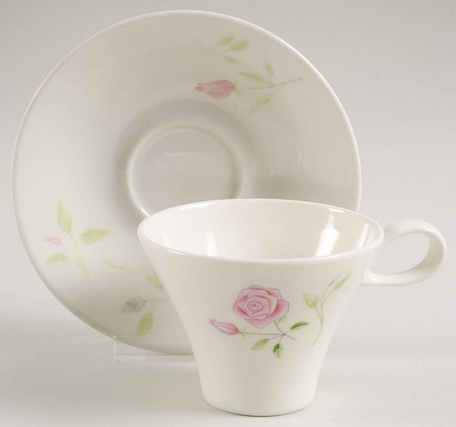 Beige Rose (Coupe) Flat Cup & Saucer Set by Iroquois-1