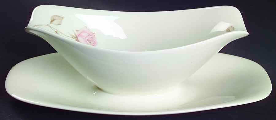 Beige Rose (Coupe) Gravy Boat with Attached Underplate by Iroquois-1