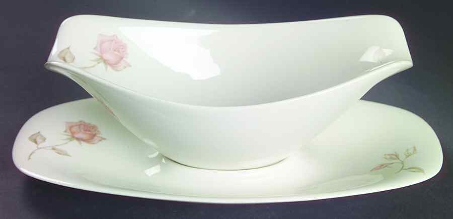 Beige Rose (Coupe) Gravy Boat & Underplate by Iroquois-1