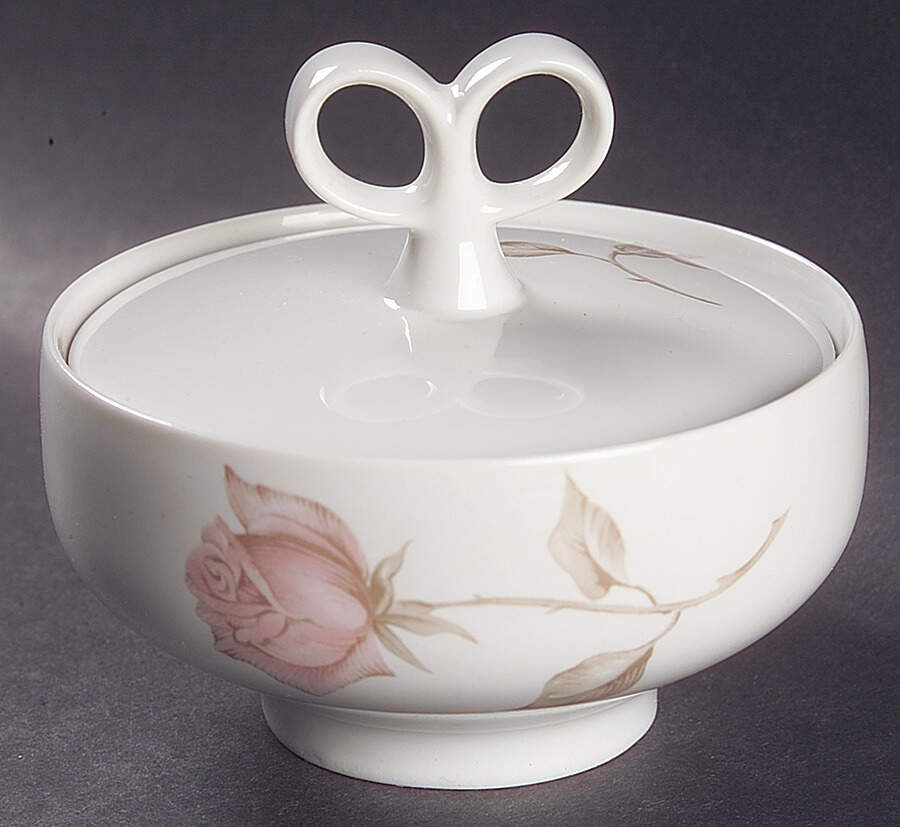 Beige Rose (Rim) Sugar Bowl & Lid by Iroquois-1
