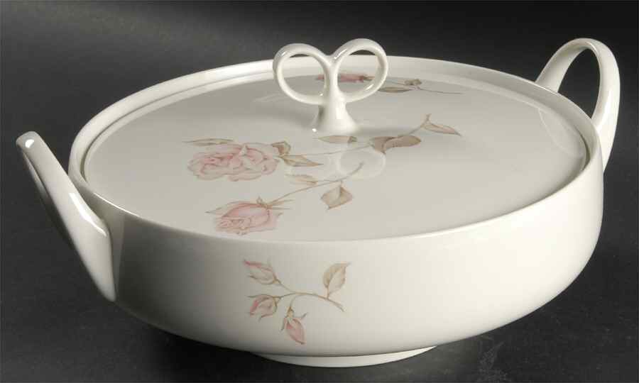 Beige Rose (Rim) Round Covered Vegetable by Iroquois-1