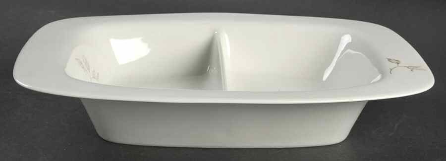 Beige Rose (Rim) 11" Oval Divided Vegetable Bowl by Iroquois-1
