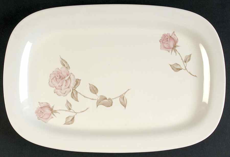 Beige Rose (Rim) 12" Oval Serving Platter by Iroquois-1