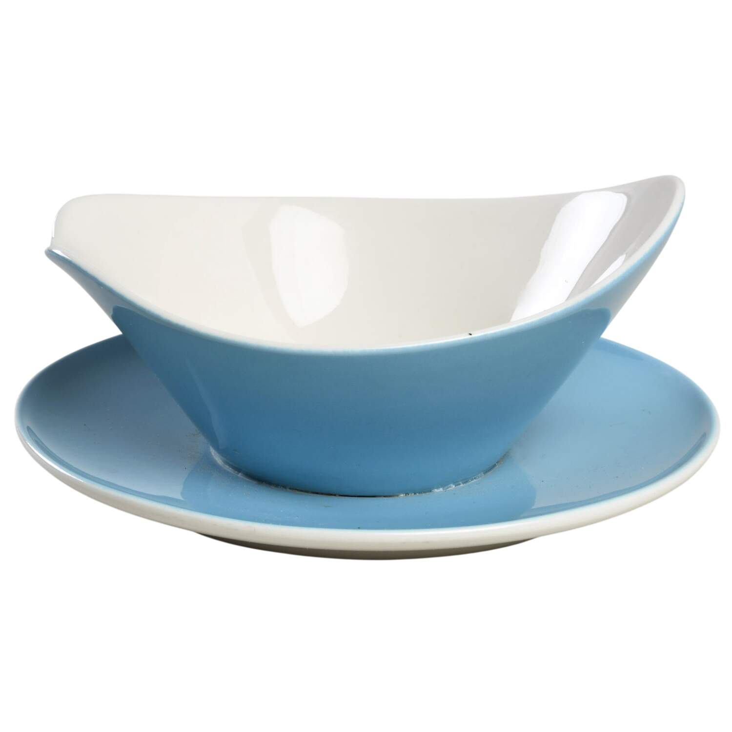 Blue Diamonds Gravy Boat with Attached Underplate by Iroquois-1