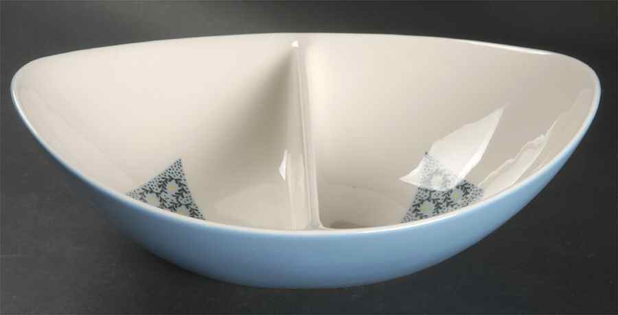 Blue Diamonds 11" Oval Divided Vegetable Bowl by Iroquois-1