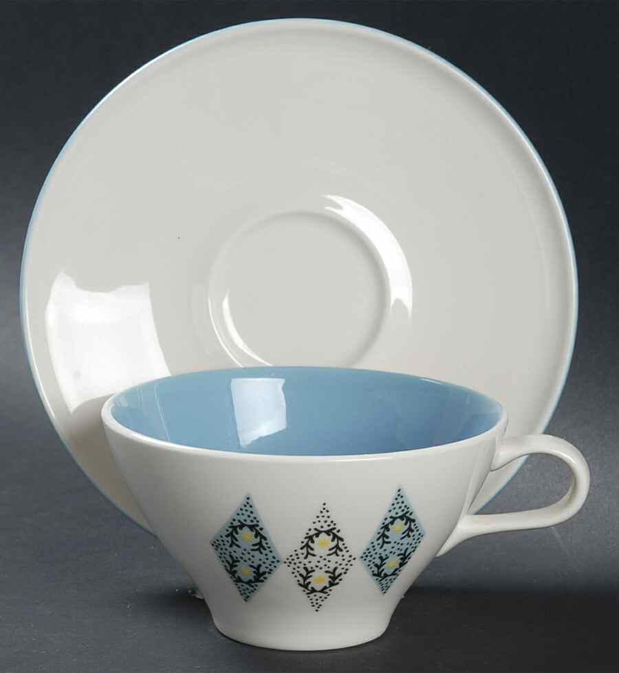 Blue Diamonds Flat Cup & Saucer Set by Iroquois-1