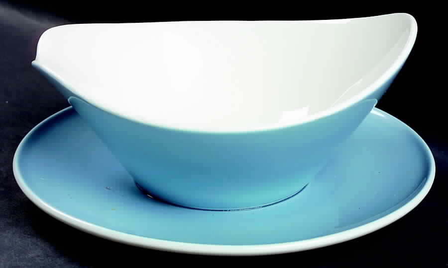 Blue Vineyard Gravy Boat with Attached Underplate by Iroquois-1