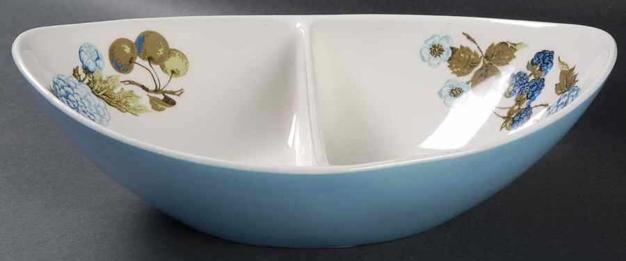Blue Vineyard 11" Oval Divided Vegetable Bowl by Iroquois-1