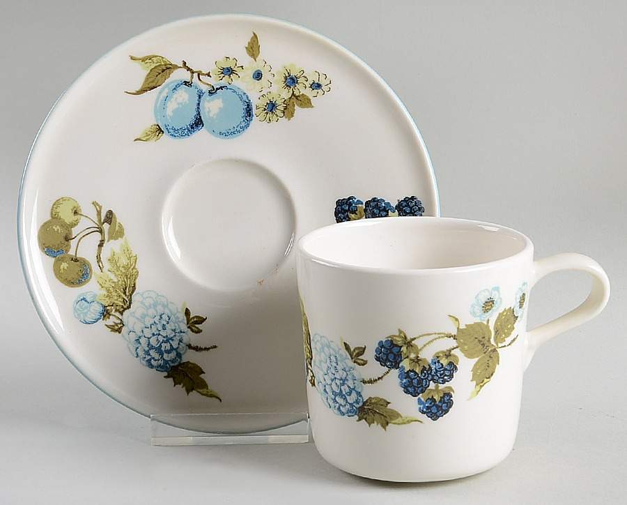 Blue Vineyard Flat Cup & Saucer Set by Iroquois-1