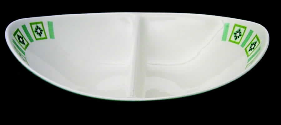 Bombay Green 11" Oval Divided Vegetable Bowl by Iroquois-1