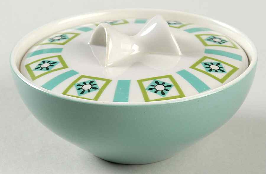 Bombay Green Sugar Bowl & Lid by Iroquois-1