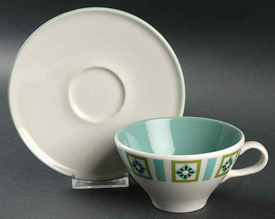 Bombay Green Flat Cup & Saucer Set by Iroquois-1