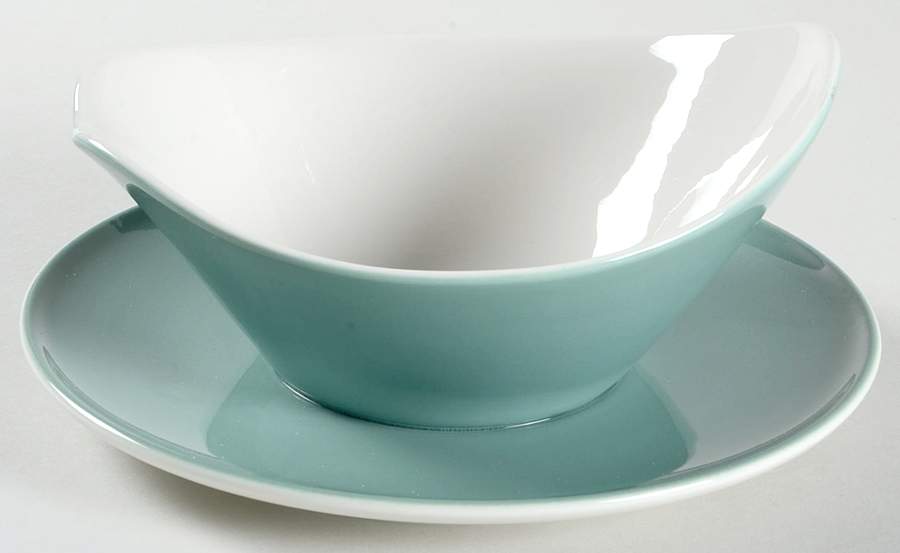 Bombay Green Gravy Boat with Attached Underplate by Iroquois-1