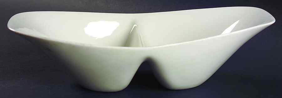 Bridal White 12" Oval Divided Vegetable Bowl by Iroquois-1
