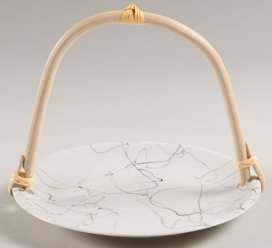 Carrara Modern White 5 3/8"-5 5/8" Bamboo Handled Serving Plate  HC by Iroquois-1