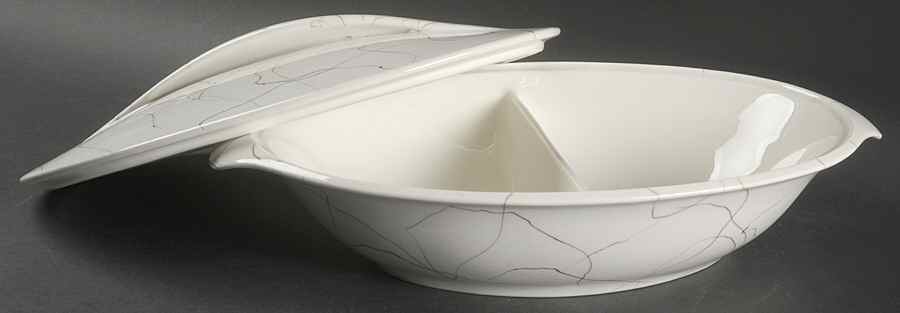 Carrara Modern White Oval Covered Divided Vegetable by Iroquois-1